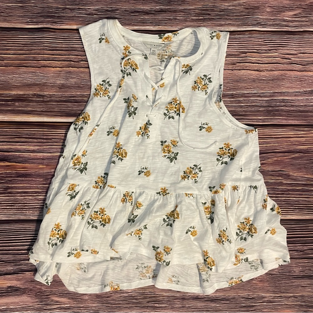 Floral Sleeveless Top - Cream and Yellow